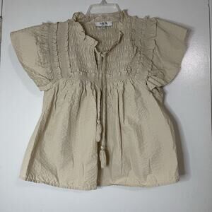 SEA new york tan beige flutter sleeve smocked blouse top size medium